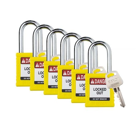Padlock, Keyed Alike, Nylon, Yellow, 1 1/2 in Shackle Height, 1 1/2 in Body Width, 6 No. of Keys MPN:SDPL-YLW-38ST-KA6