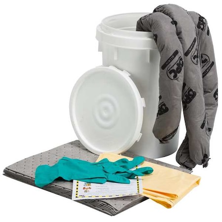 Spill Kit, 9 gal Volume Absorbed per Kit, 6 1/2 gal Capacity, Bucket, White MPN:SKA-BKT-TAA