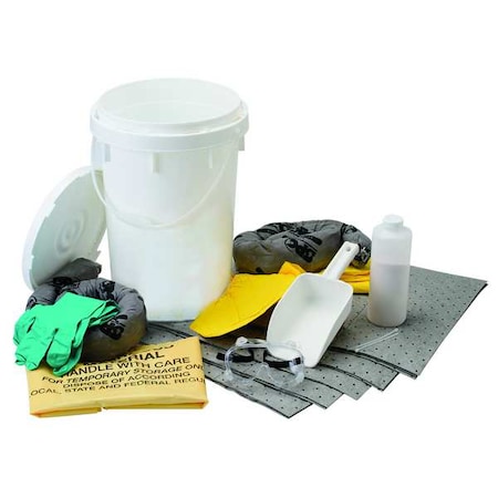 Spill Kit, 5 gal Volume Absorbed per Kit, 6 1/2 gal Capacity, Bucket, White MPN:SKA-BKTBASE