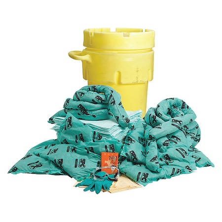 Spill Kit, 75 gal Volume Absorbed per Kit, 95 gal Capacity, Drum, Yellow, 151 MPN:SKH-95-LW