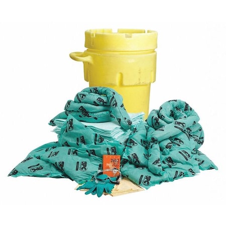 Spill Kit, 75 gal Volume Absorbed per Kit, 95 gal Capacity, Drum, Yellow, 151 MPN:SKH-95W