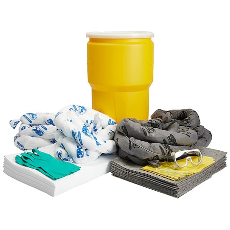 Spill Kit, 13 gal Volume Absorbed per Kit, 14 gal Capacity, Drum, Gray, White MPN:SKMA-14