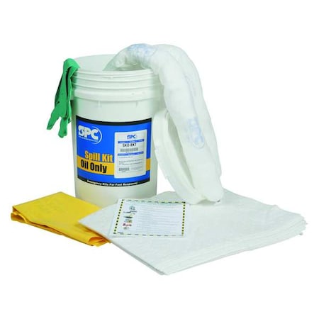 Spill Kit, 9 gal Volume Absorbed per Kit, 6 1/2 gal Capacity, Bucket, White MPN:SKO-BKT