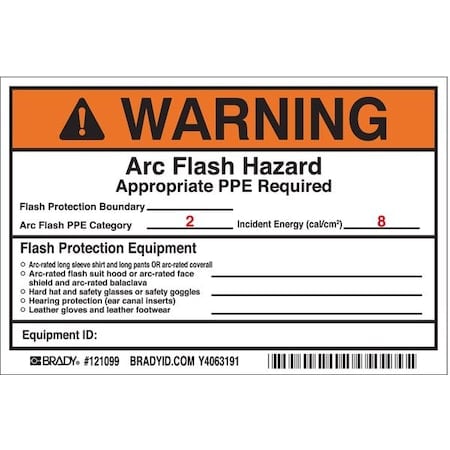 B7569 4X6 Bl/Or/Rd/Wt Arc Flash Lbl MPN:121099