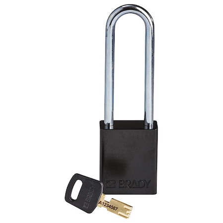 Alum Padlock Black 76MMSTEEL Shkl Kd MPN:ALU-BLK-76ST-KD