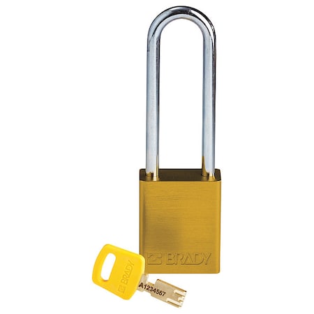 Alum Padlock Yellow 76MMSTEEL Shkl Kd MPN:ALU-YLW-76ST-KD