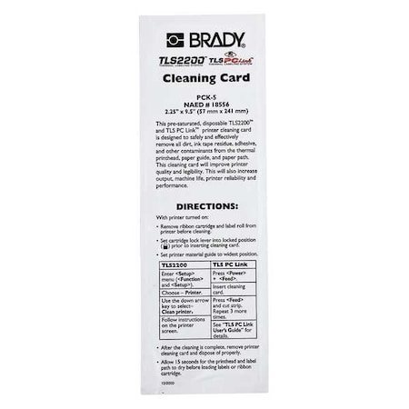 Printer Cleaning Cards, for use with G1408653, Pk5 MPN:PCK-5