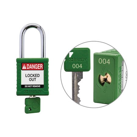 Padlock Plastic GRN 1.5in Steel KeyCode4 MPN:SDPL-GRN-38ST-004