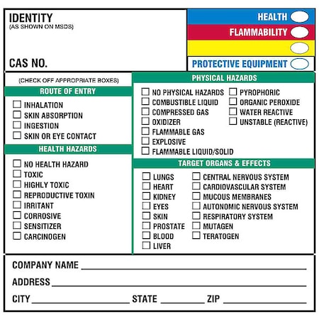 Hazmat/Reactivity Secondary Label, Multicolor, Pk100 MPN:60331