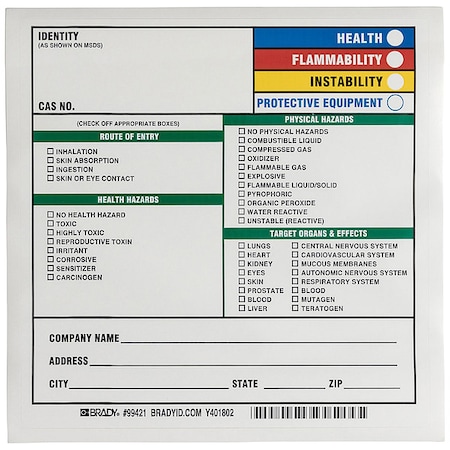 Hazmat/Instability Secondary Label, Multicolor, Pk100 MPN:99421