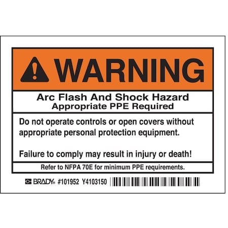 Arc Flash Protection Label, PK5, 101952 MPN:101952