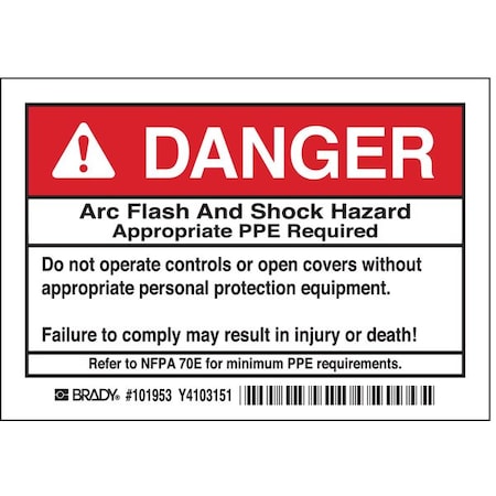 Arc Flash Protection Label, PK5, 101953 MPN:101953