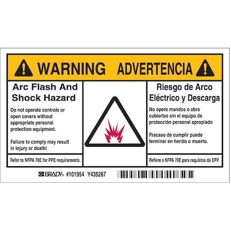 Arc Flash Protection Label, PK100, 102311 MPN:102311