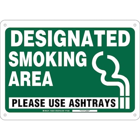 Designated Smoking Area Please Use Ashtrays, 14 in x 10 in, Rectangle, Plastic, 103844 MPN:103844