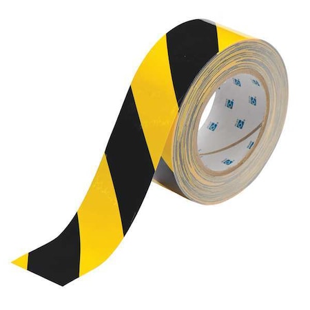 ToughStripe Floor Marking Tape, Gen Purpose, Striped, Black/Yellow, 2 in x 100 ft, 8 mil Thickness MPN:104317