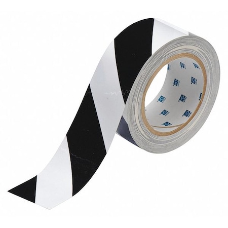 Floor Marking Tape, Polyester, Striped, Black, White, 2 in W., 8 mil Thickness MPN:104319