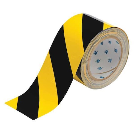 Floor Marking Tape, Polyester, Striped, Black, Yellow, 3 in W., 8 mil Thickness MPN:104347