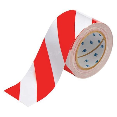 Floor Marking Tape, Polyester, Striped, Red, White, 3 in W., 8 mil Thickness MPN:104348