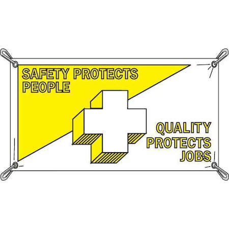 Safety Banner, Safety Protects People Quality Protects Jobs, 48 in H x, 120 in W, Polyethylene MPN:106297