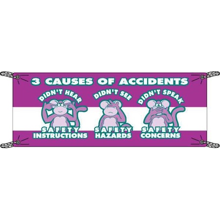Safety Banner, 4 Causes Of Accidents I Didn't Think I Didn't See I Didn't Know, 48 in H x, 120 in W MPN:106312