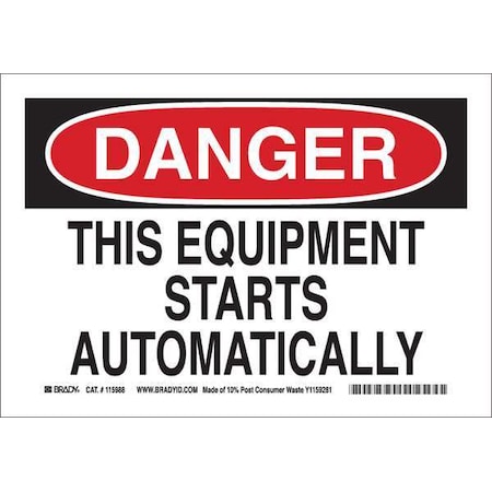 Danger Sign, 7 in Height, 10 in Width, Plastic, Rectangle, English MPN:116152