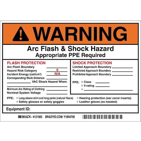 Vinyl Arc Flash & Shock Protection Label, 5