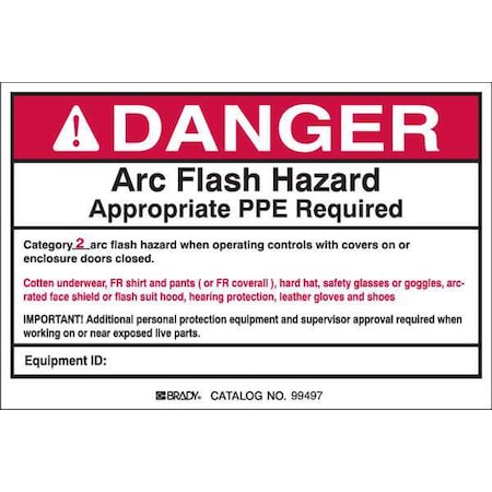 Arc Flash Protection Label, 4inHx6inW, PK5 MPN:121110