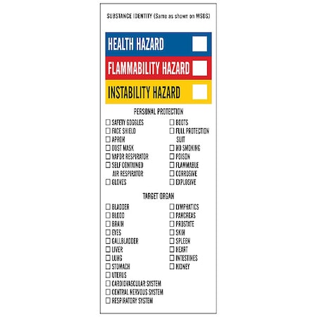 Label, No Header, Vinyl, 3 in W, 8 in H MPN:121147