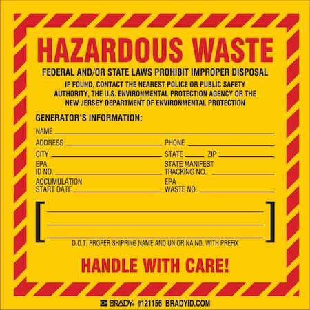 DOT Handling Label, Yellow, Vinyl, PK50 MPN:121156