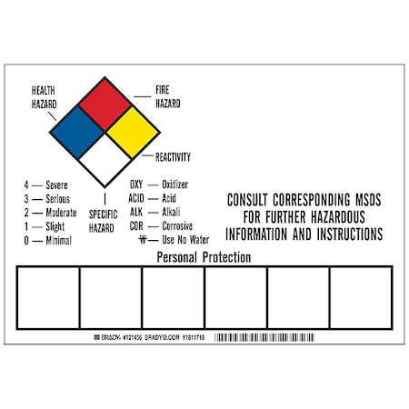 Label, NFPA Right to Know Hazardous Chemical, Vinyl, 10 in W, 7 in H MPN:121456