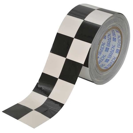 Floor Marking Tape, Polyester, Checkered, Black, White, 3 in W., 8 mil Thickness MPN:121914