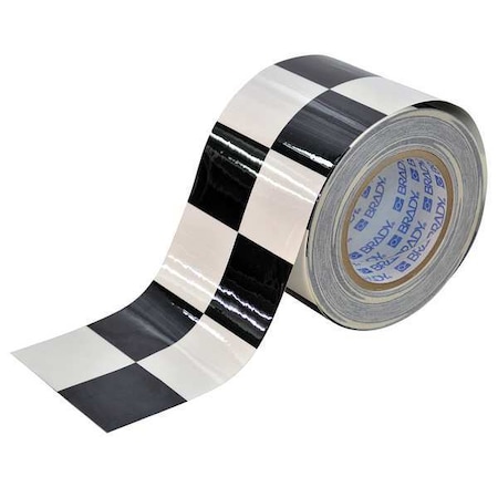 Floor Marking Tape, Polyester, Checkered, Black, White, 4 in W., 8 mil Thickness MPN:121915