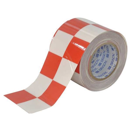 Floor Marking Tape, Polyester, No Legend, Red, White, 4 in W., 8 mil Thickness MPN:121918