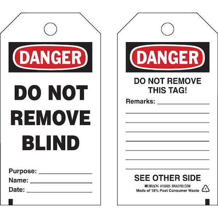 Danger Tag, Information, Polyester, 5 3/4 in H x 3 in W, Black, Red, White, Rectangle, 25 PK MPN:132425