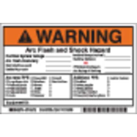 Label, 4in.Hx, 6in.W, Warning Arc Flash, PK5 MPN:145972