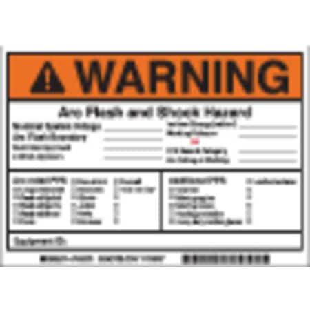 Label, 5in.Hx, 7in.W, Warning Arc Flash, PK5 MPN:145973