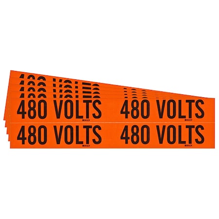 Conduit and Voltage Sign and Labels, 480 Volts, 4-1/8 in x 1-1/8 in, Self-Stick Vinyl, PK5 MPN:152371