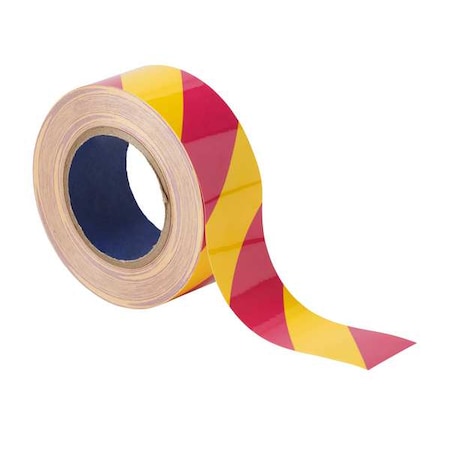 Floor Marking Tape, Polyester, Striped, Magenta; Yellow, 2 in W., 8 mil Thickness MPN:170000