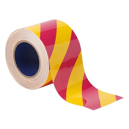 Floor Marking Tape, Polyester, No Legend, Magenta; Yellow, 4 in W., 8 mil Thickness MPN:170002