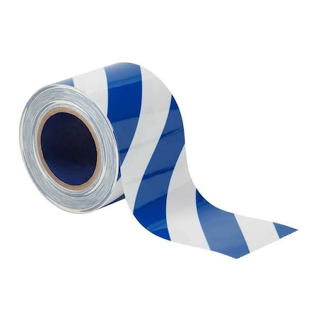 Floor Marking Tape, Polyester, Striped, Blue; White, 4 in W., 8 mil Thickness MPN:170005