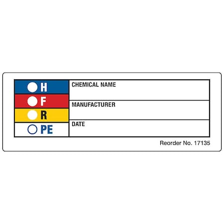 Label, HMIG, Polystyrene, 3 1/8 in W, 1 1/8 in H MPN:17135LS