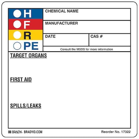 Label, HMIG, Polyester, 3 7/8 in W, 3 7/8 in H MPN:17322LS