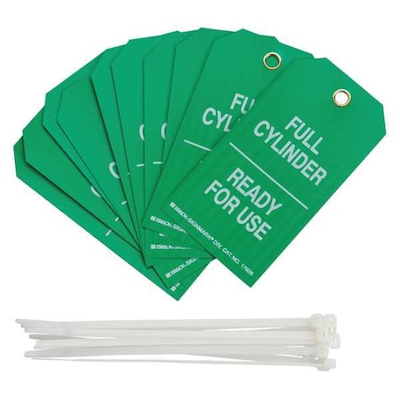 Cylinder Status Tag, Lockout Tagout, Polyester, 5 3/4 in H x 3 in W, 3/8 in Dia., Green, White MPN:17926