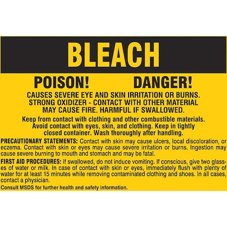 Label, Bleach, Polyester, 2 7/8 in W, 2 in H MPN:20207PLS