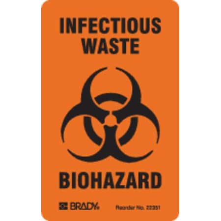 Biohazard Label, 3 in Height, 1 17/20 in Width, Paper, Vertical Rectangle, English MPN:22351LS
