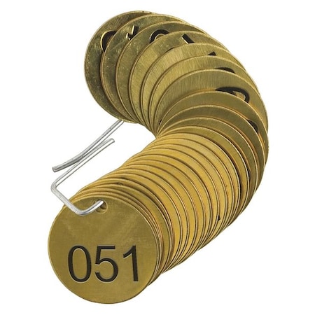 Numbered Tag, Brass, 1 1/2 in H x 1 1/2 in W, 1 1/2 in Dia., Brass, Round, 25 PK MPN:23202
