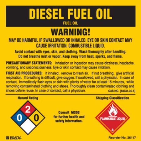 Chemical Label, 5 In. W, 5 In. H, PK25 MPN:26117LS
