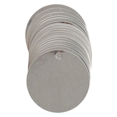 Blank Tag, Stainless Steel, 2 in H x 2 in W, 2 in Dia., Silver, Round, 25 PK MPN:44402