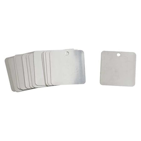 Blank Tag, Stainless Steel, 2 in H x 2 in W, Silver, Square, 25 PK MPN:44403