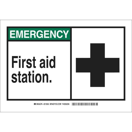 Emergency First Aid Station., 7 in x 10 in, Rectangle, Aluminum, 46482 MPN:46482
